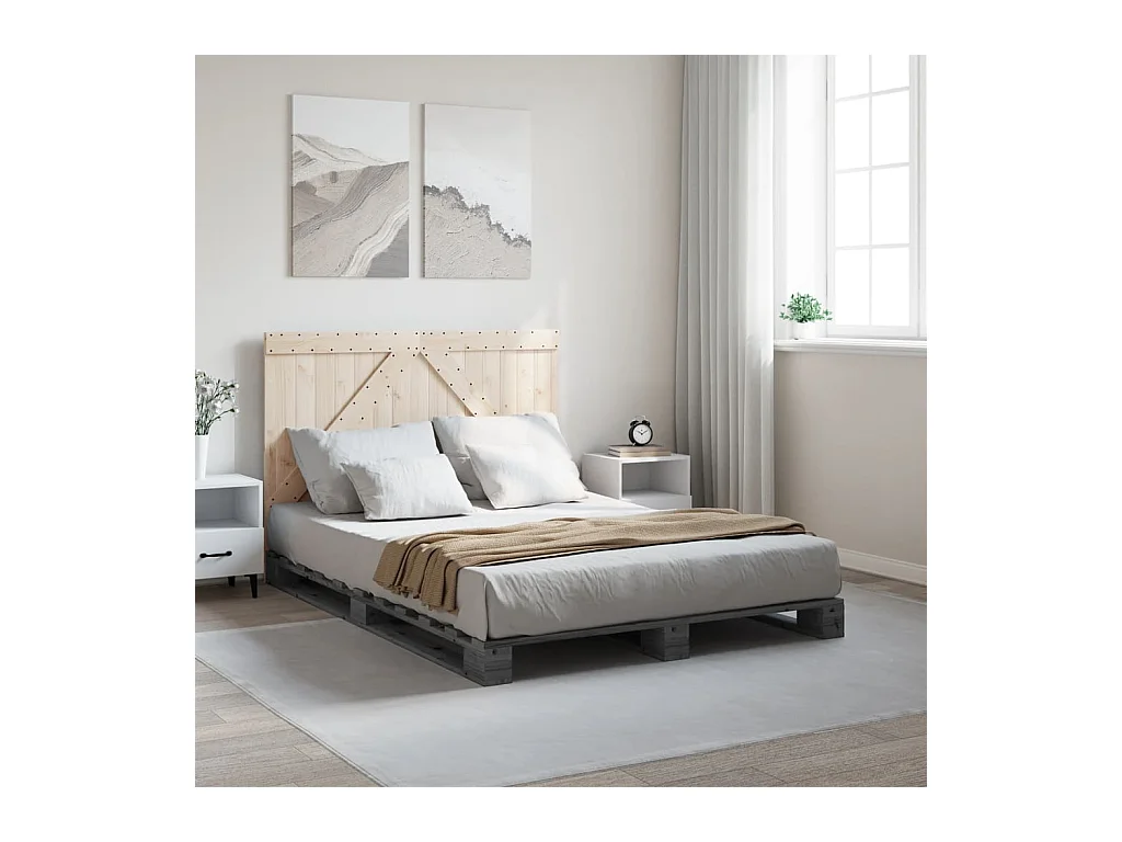 Lit double | Lit adulte | Cadre de lit gris 140x200 cm bois massif de pin