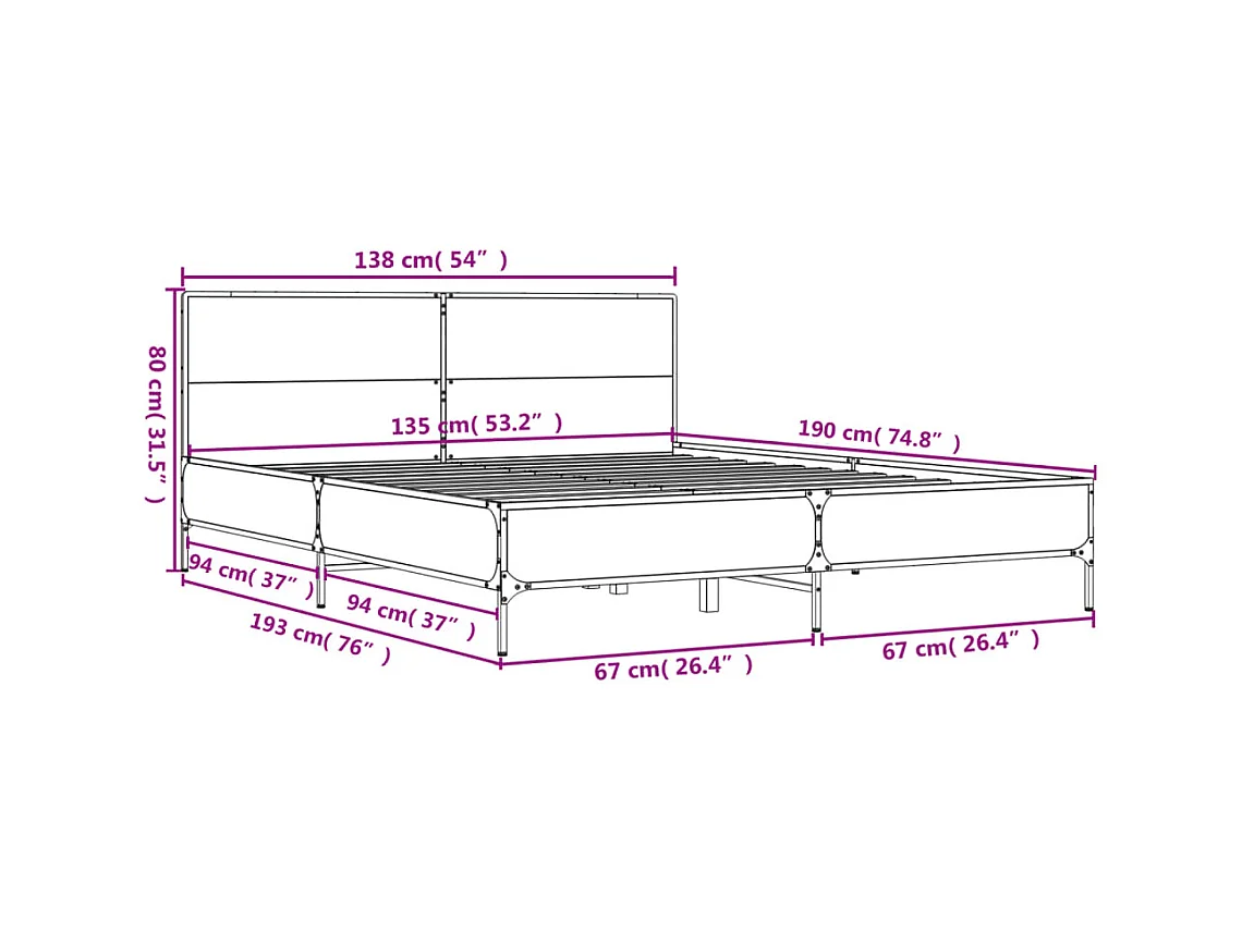 Lit double | Lit adulte | Cadre de lit noir 135x190 cm