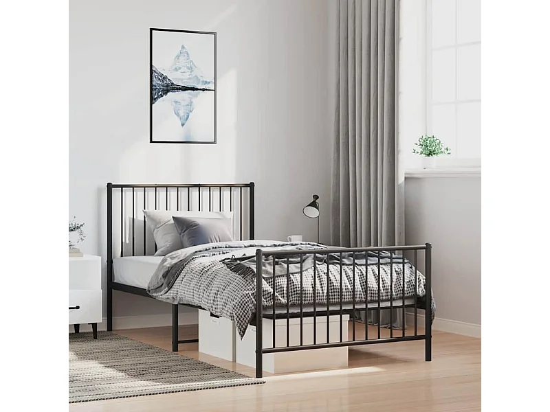 Lit simple | Lit adulte, enfant | Cadre de lit métal et pied de lit noir 100x200 cm