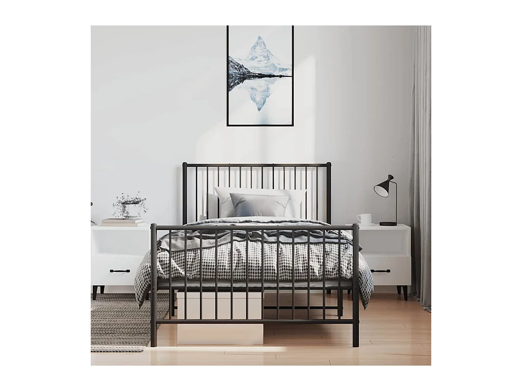 Lit simple | Lit adulte, enfant | Cadre de lit métal et pied de lit noir 100x200 cm