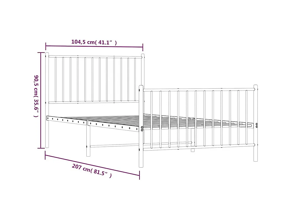 Lit simple | Lit adulte, enfant | Cadre de lit métal et pied de lit noir 100x200 cm