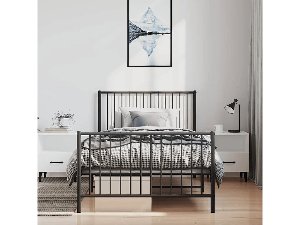 Lit simple | Lit adulte, enfant | Cadre de lit métal et pied de lit noir 100x200 cm