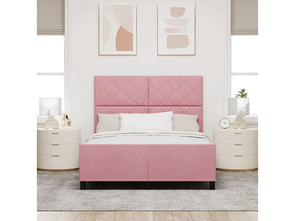 Lit double | Lit adulte | Cadre de lit avec tête de lit Rose 160x200 cm Velours