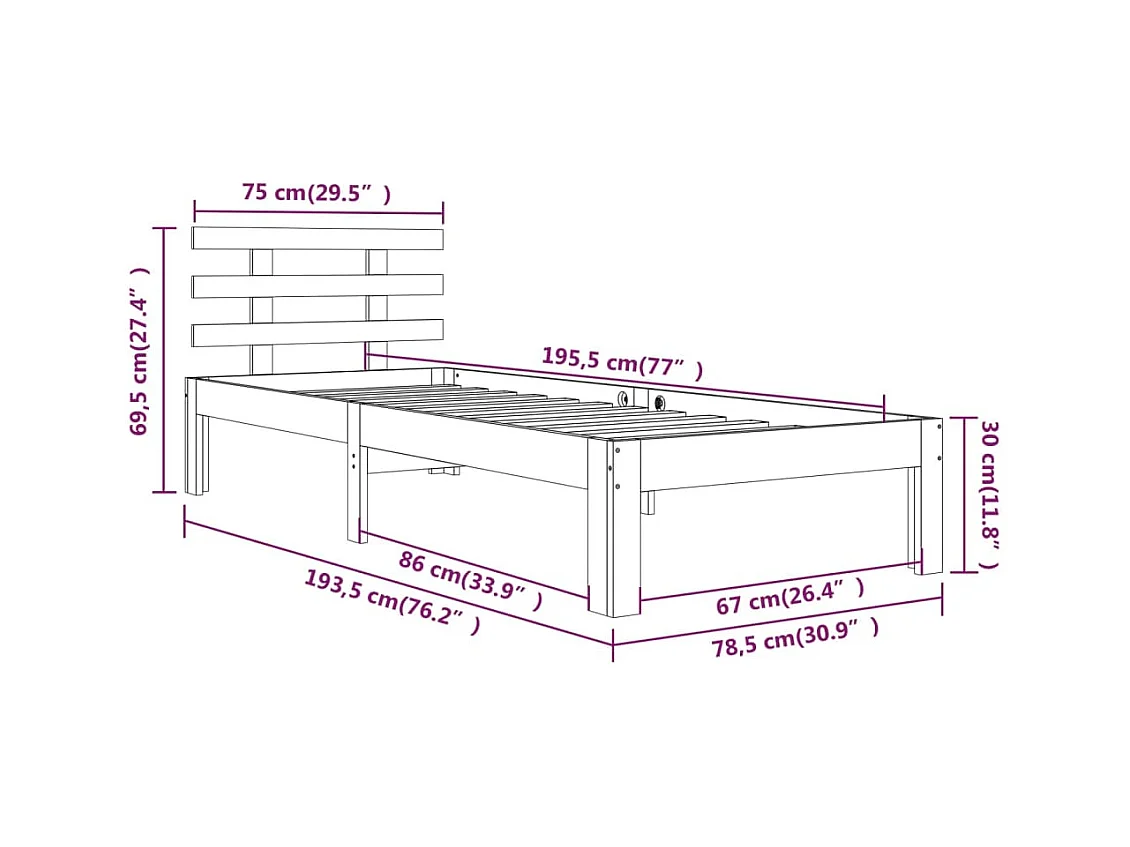 Lit simple | Lit adulte, enfant | Cadre de lit blanc 75x190 cm