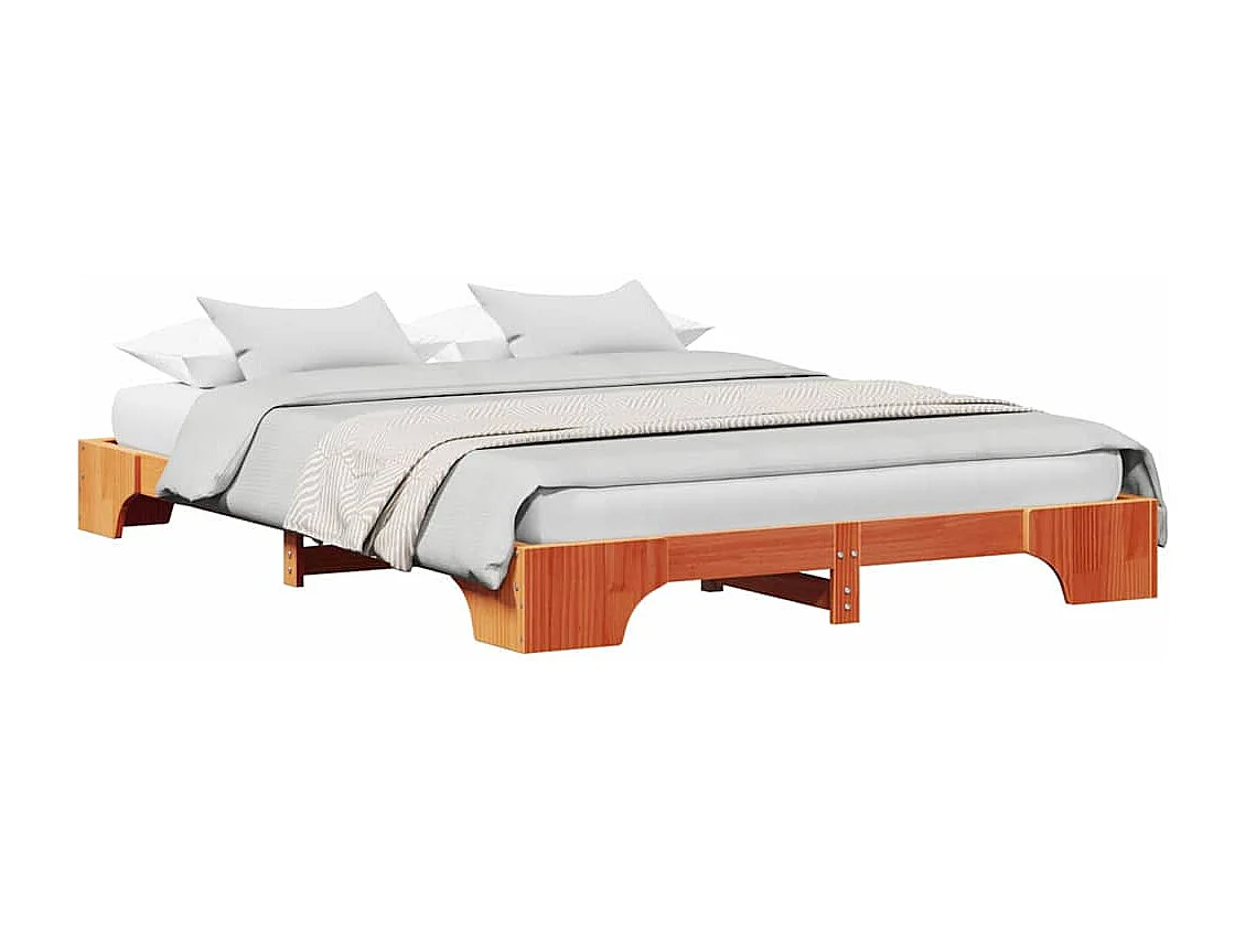 Lit double | Lit adulte | Cadre de lit en pin massif marron ciré 140x200 cm