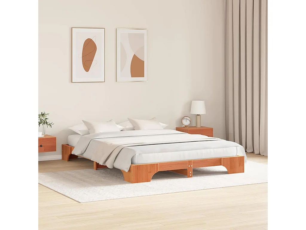 Lit double | Lit adulte | Cadre de lit en pin massif marron ciré 140x200 cm