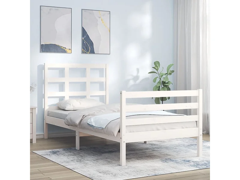 Lit simple | Lit adulte, enfant | Cadre de lit blanc bois massif 75x190 cm