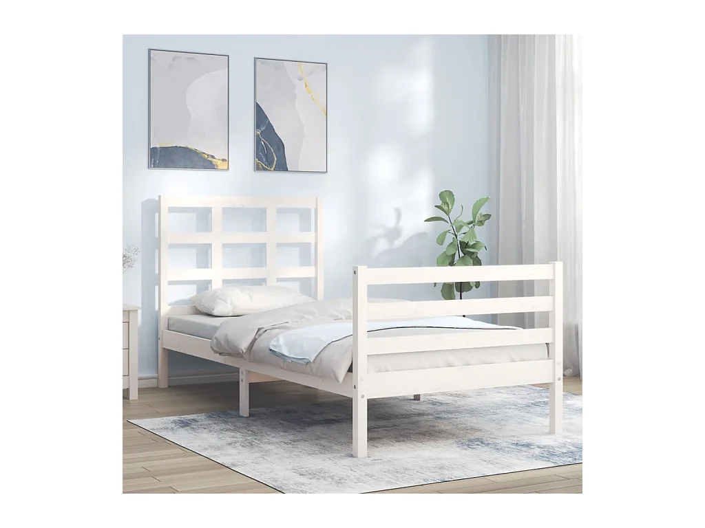 Lit simple | Lit adulte, enfant | Cadre de lit blanc bois massif 75x190 cm