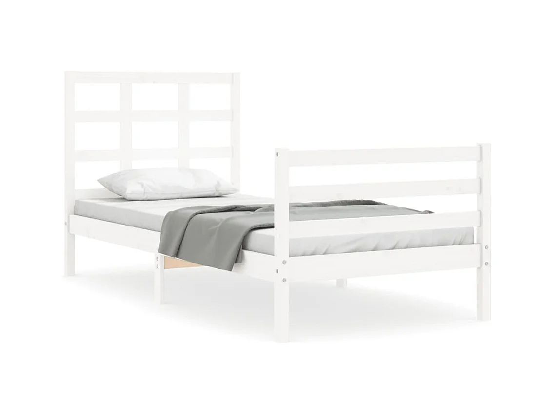 Lit simple | Lit adulte, enfant | Cadre de lit blanc bois massif 75x190 cm