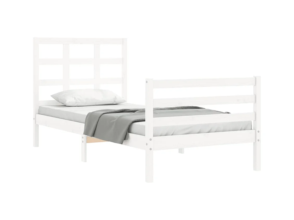 Lit simple | Lit adulte, enfant | Cadre de lit blanc bois massif 75x190 cm