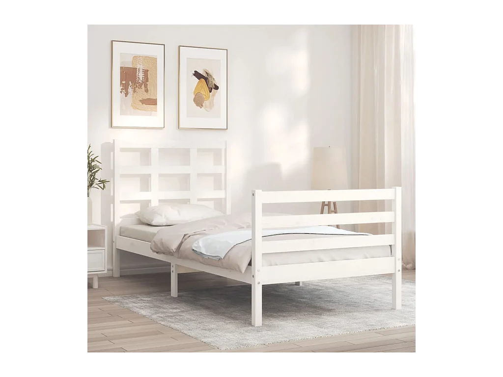 Lit simple | Lit adulte, enfant | Cadre de lit blanc bois massif 75x190 cm