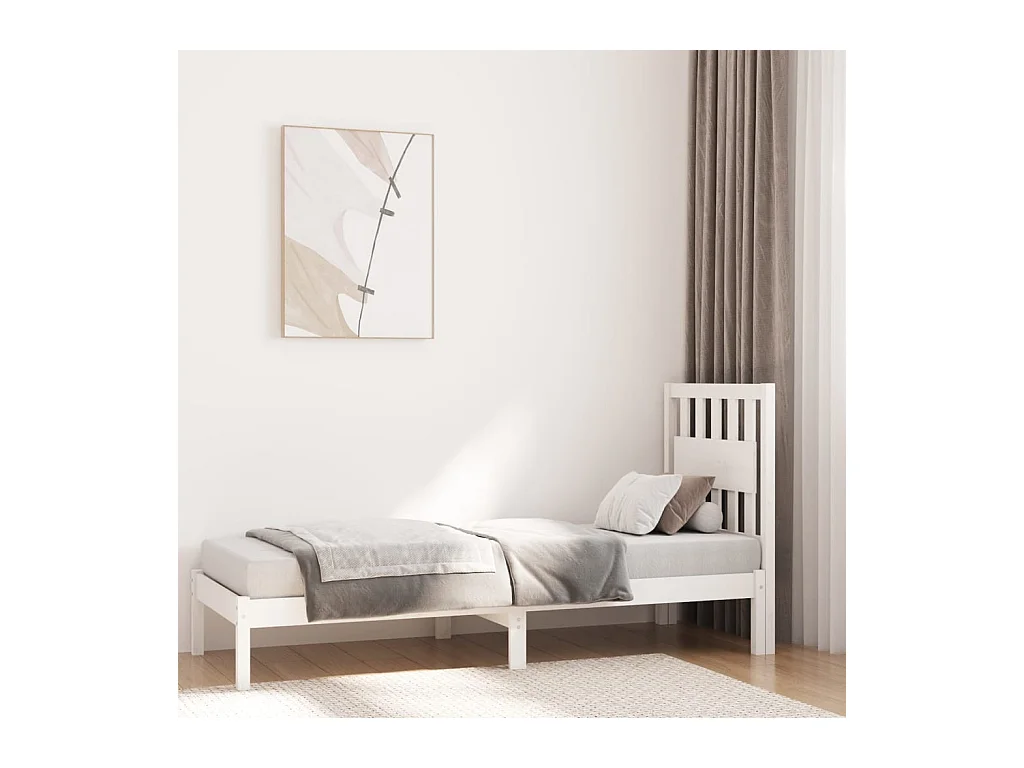 Lit simple | Lit adulte, enfant | Cadre de lit blanc bois massif 75x190 cm