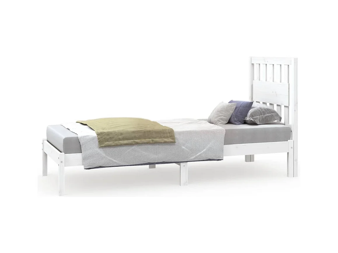 Lit simple | Lit adulte, enfant | Cadre de lit blanc bois massif 75x190 cm