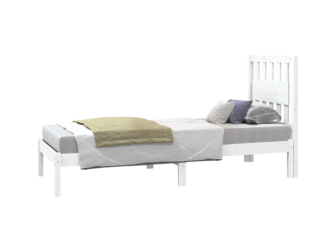 Lit simple | Lit adulte, enfant | Cadre de lit blanc bois massif 75x190 cm
