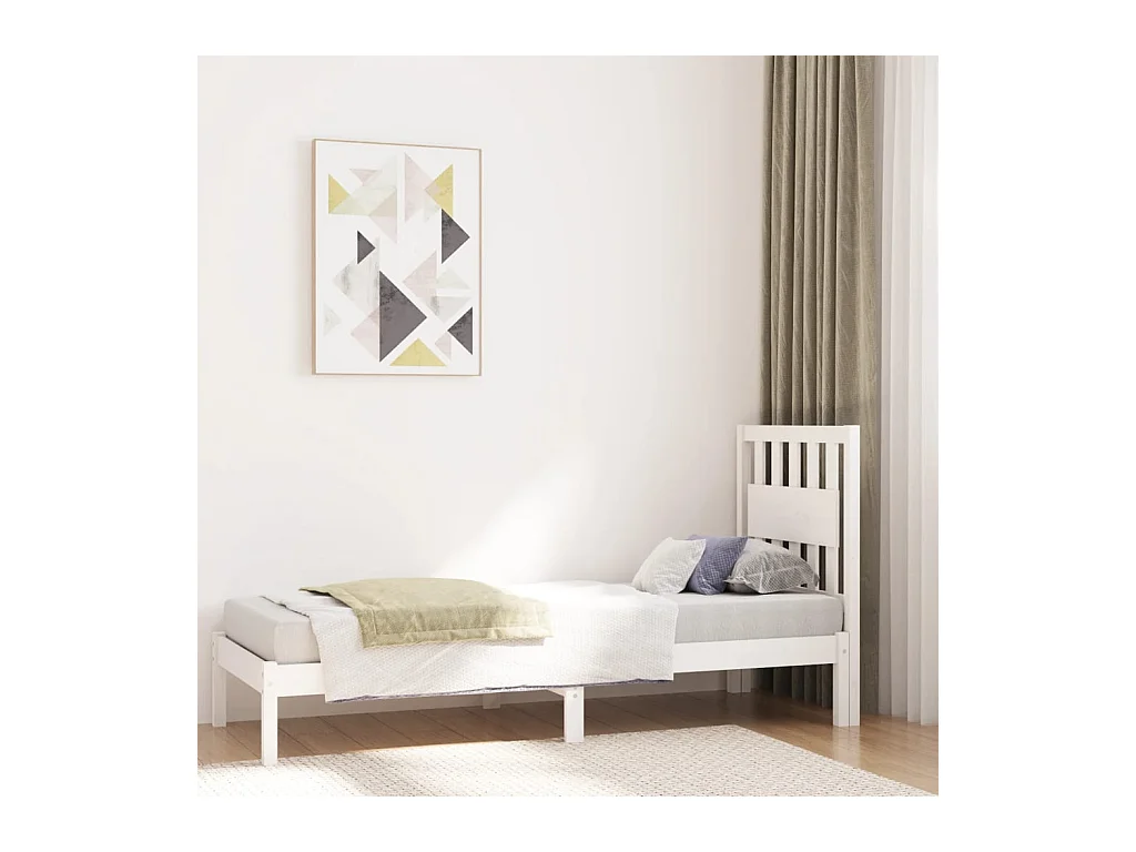 Lit simple | Lit adulte, enfant | Cadre de lit blanc bois massif 75x190 cm