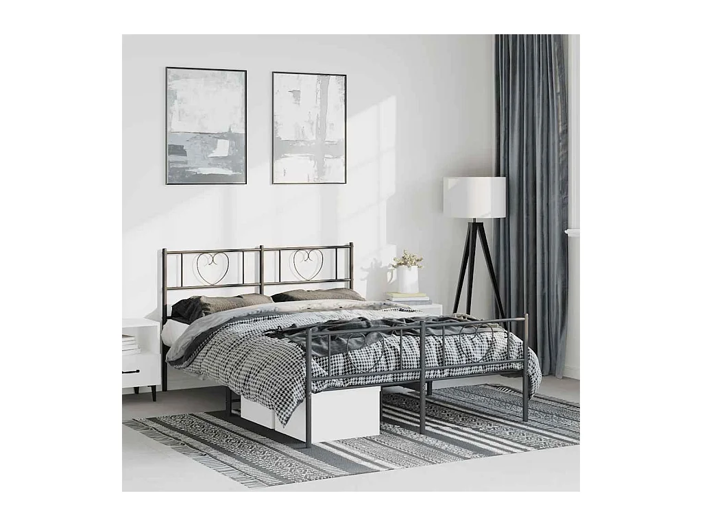 Lit double | Lit adulte | Cadre de lit métal avec pied de lit noir 135x190cm