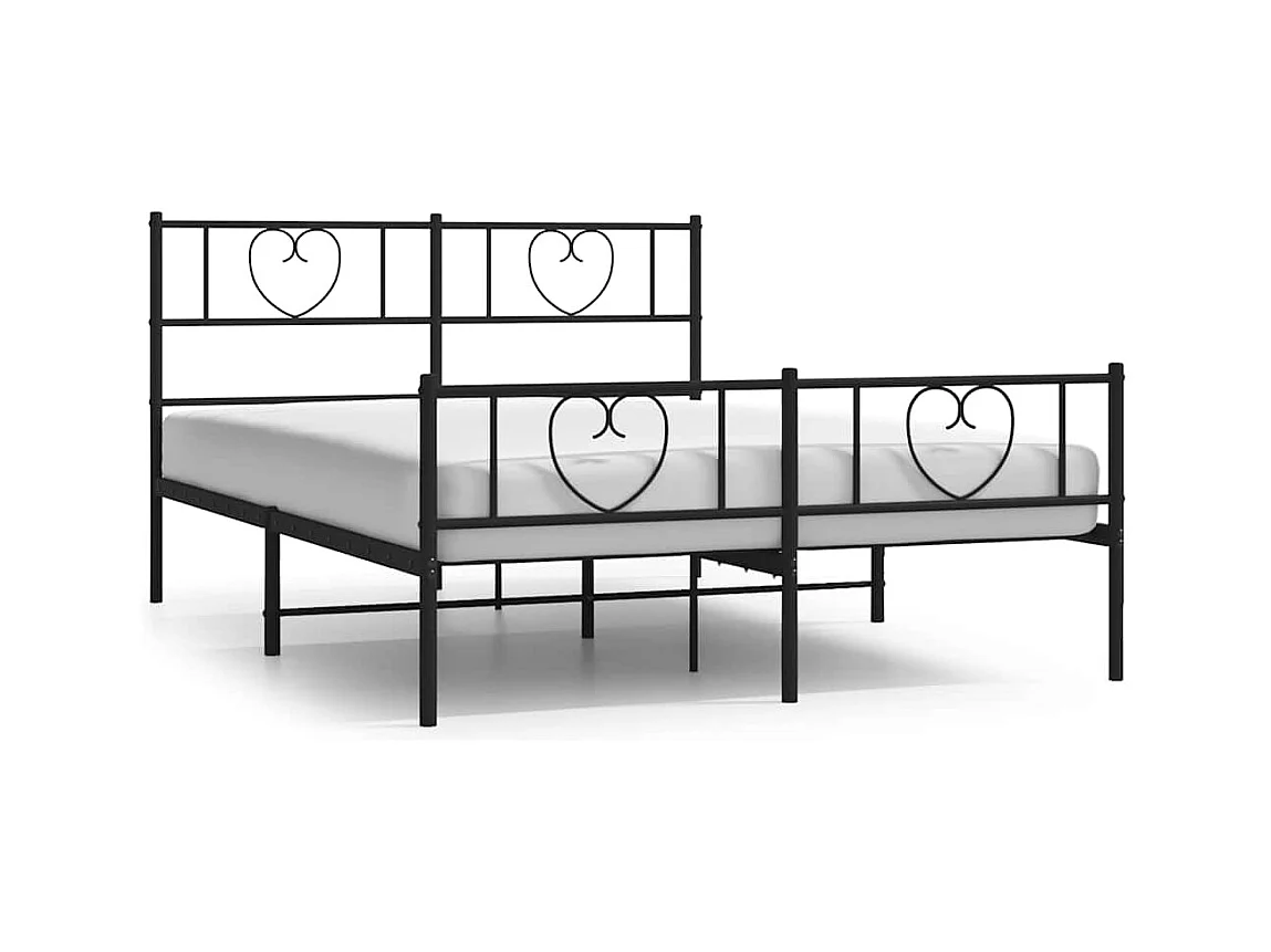 Lit double | Lit adulte | Cadre de lit métal avec pied de lit noir 135x190cm