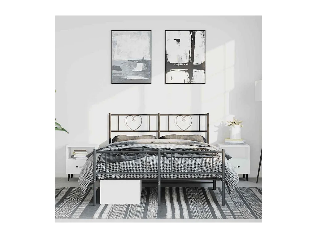 Lit double | Lit adulte | Cadre de lit métal avec pied de lit noir 135x190cm