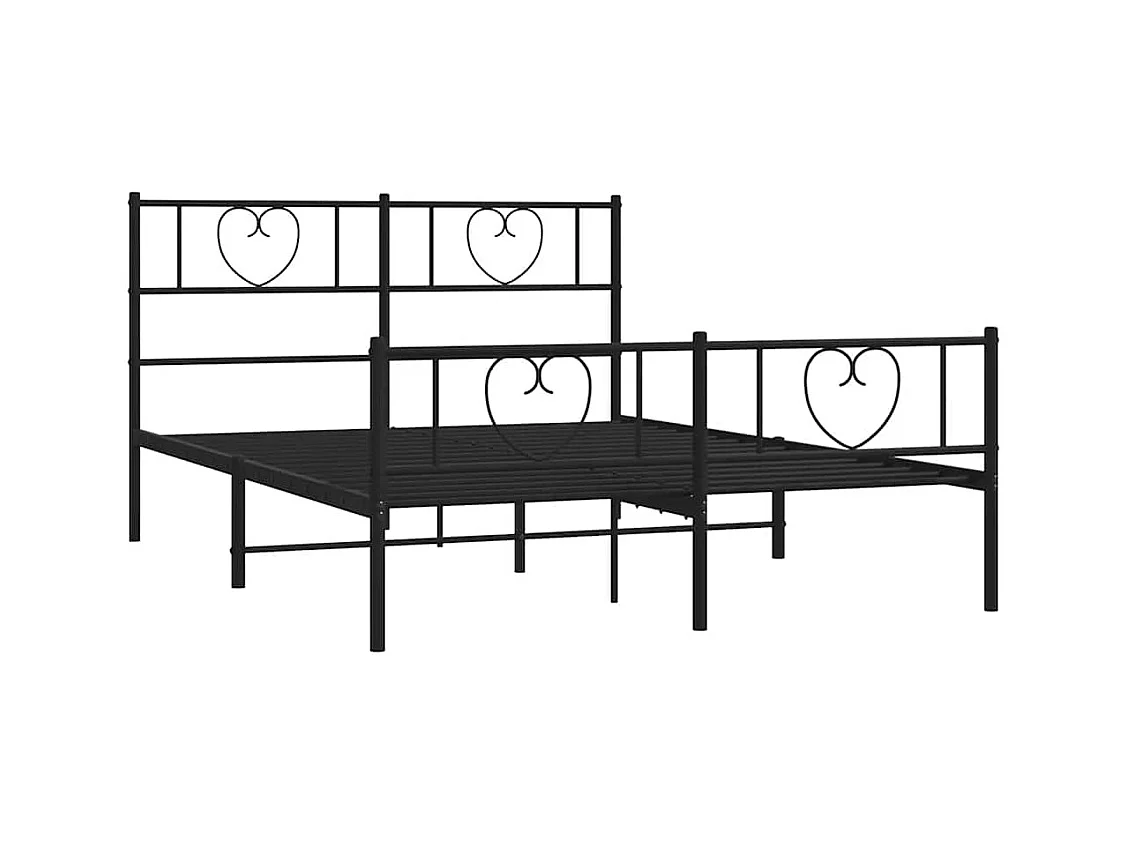 Lit double | Lit adulte | Cadre de lit métal avec pied de lit noir 135x190cm