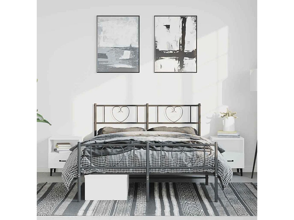 Lit double | Lit adulte | Cadre de lit métal avec pied de lit noir 135x190cm