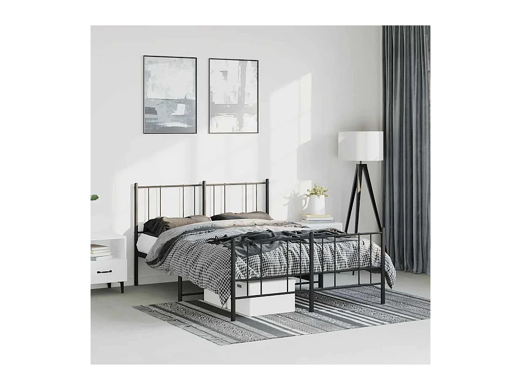 Lit double | Lit adulte | Cadre de lit métal avec pied de lit noir 150x200cm
