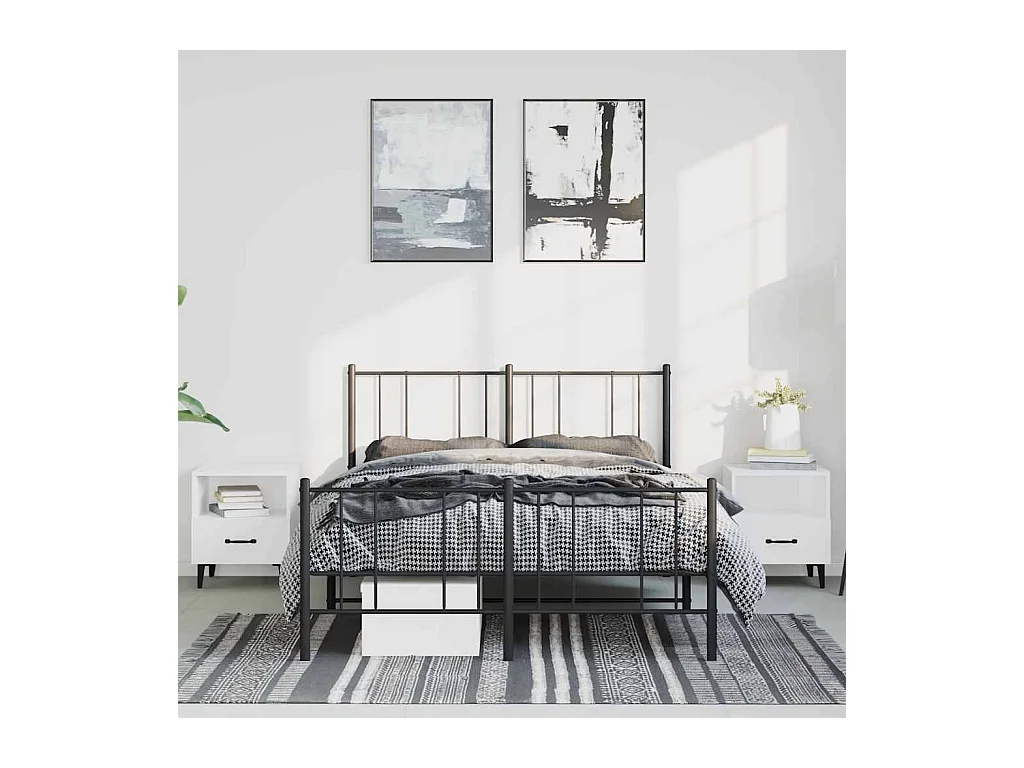 Lit double | Lit adulte | Cadre de lit métal avec pied de lit noir 150x200cm