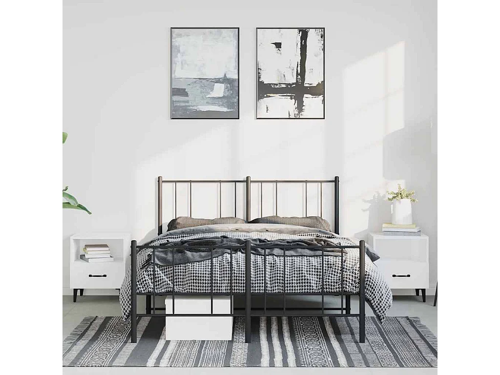 Lit double | Lit adulte | Cadre de lit métal avec pied de lit noir 150x200cm