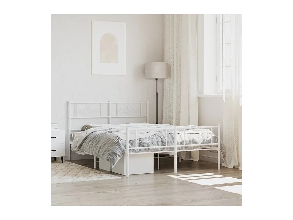 Lit double | Lit adulte | Cadre de lit métal et pied de lit blanc 140x190 cm