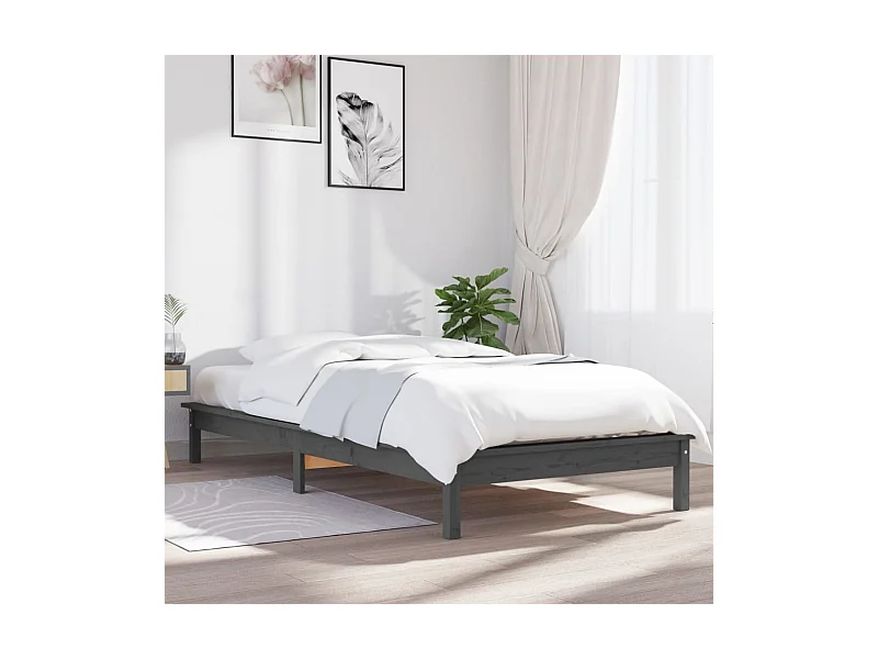 Lit simple | Lit adulte, enfant | Cadre de lit gris bois massif 90x190 cm