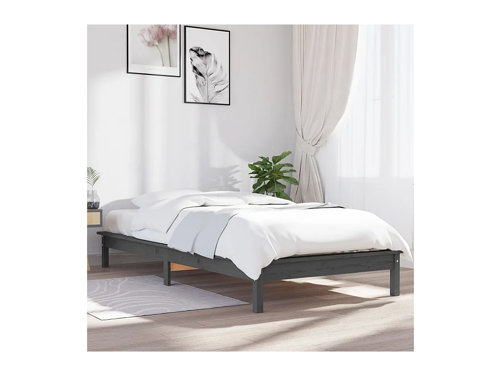 Lit simple | Lit adulte, enfant | Cadre de lit gris bois massif 90x190 cm