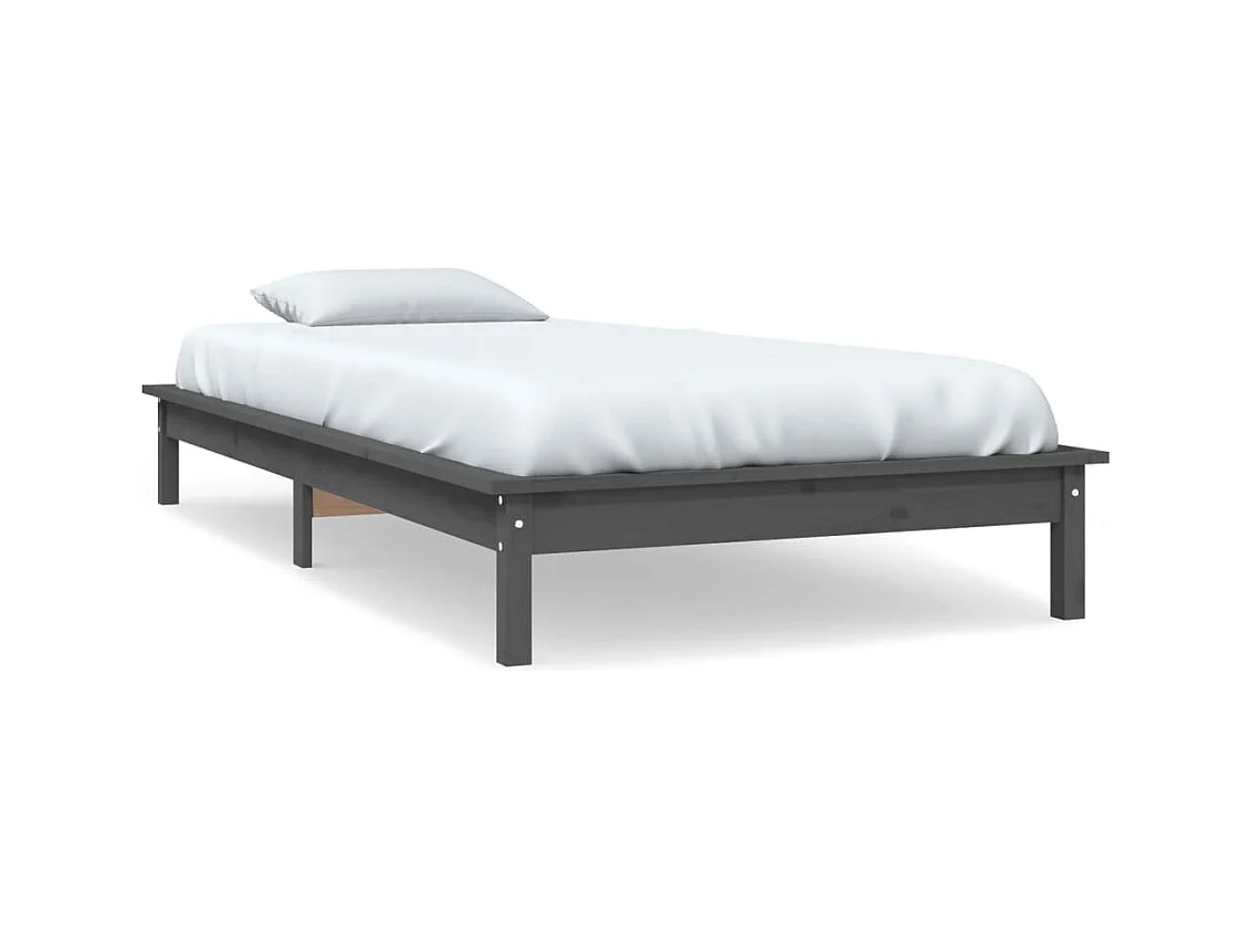 Lit simple | Lit adulte, enfant | Cadre de lit gris bois massif 90x190 cm