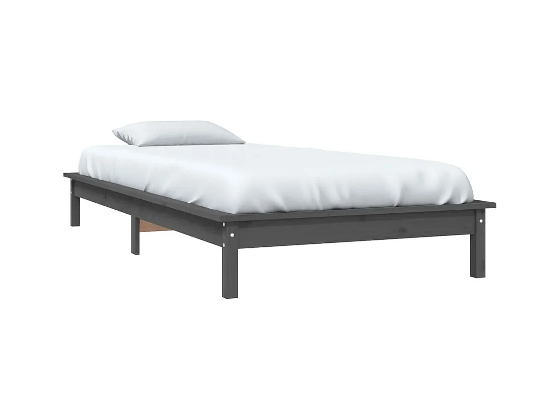 Lit simple | Lit adulte, enfant | Cadre de lit gris bois massif 90x190 cm