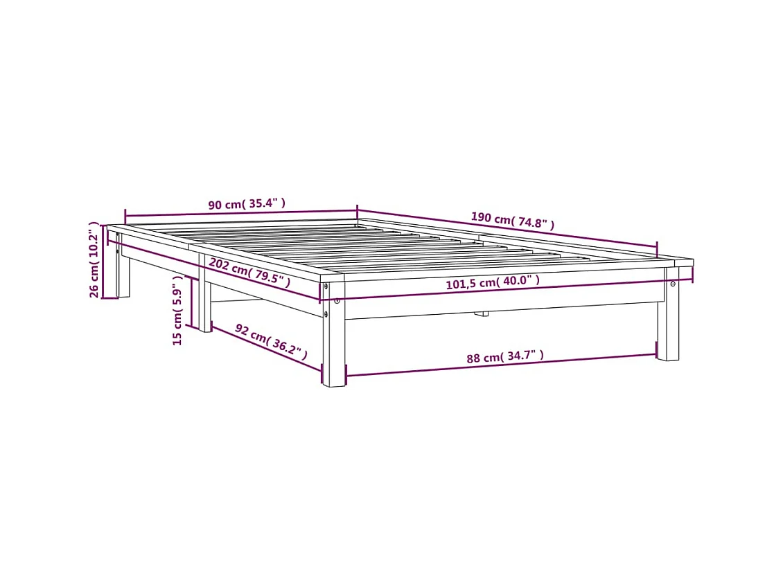 Lit simple | Lit adulte, enfant | Cadre de lit gris bois massif 90x190 cm