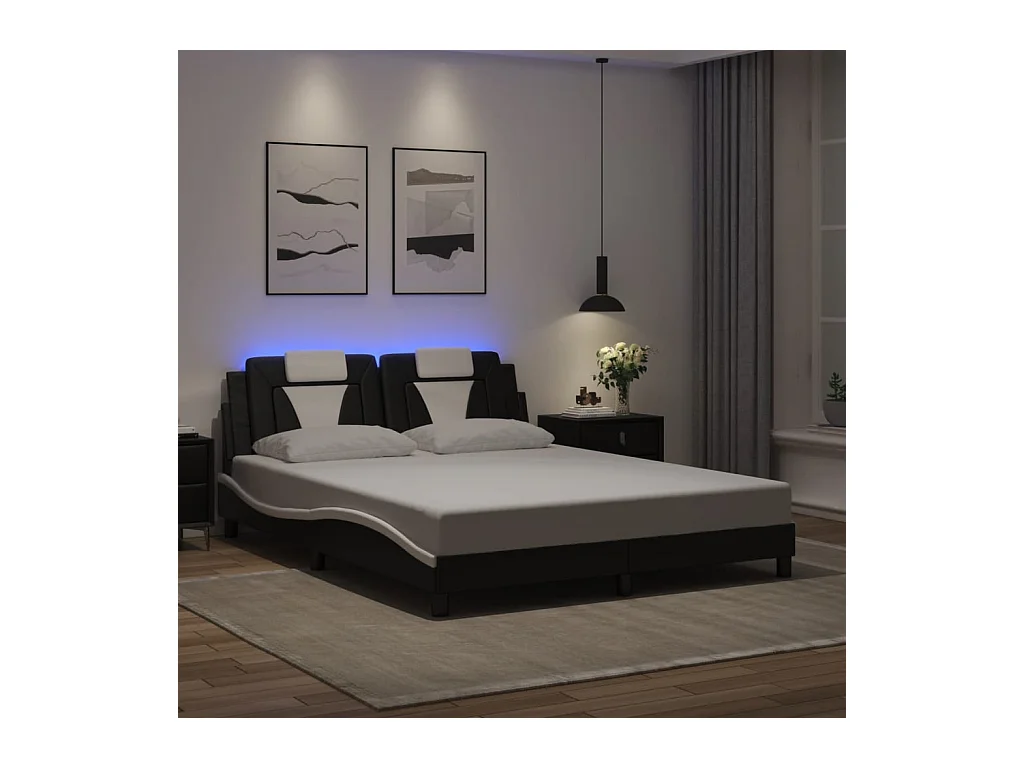 Lit double | Lit adulte | Cadre de lit avec LED noir et blanc 160x200 cm