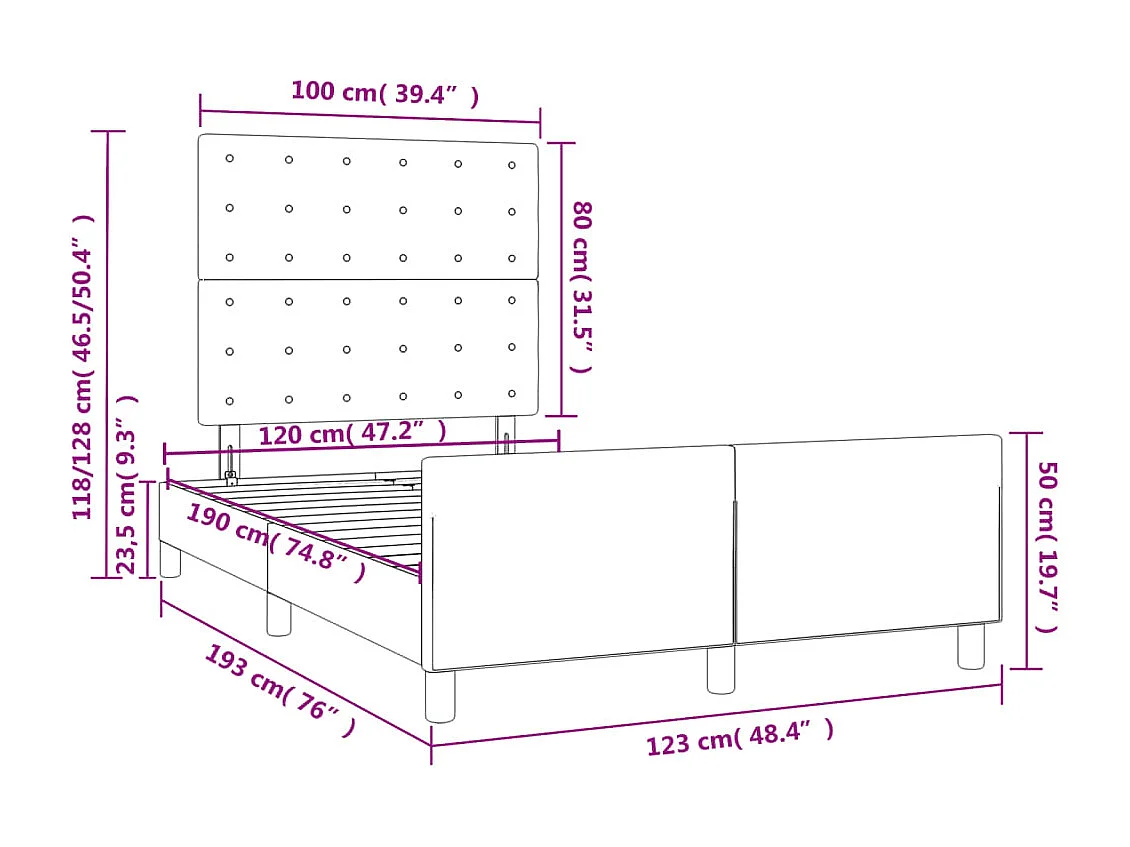 Lit simple | Lit adulte, enfant | Cadre de lit blanc 120x190 cm similicuir