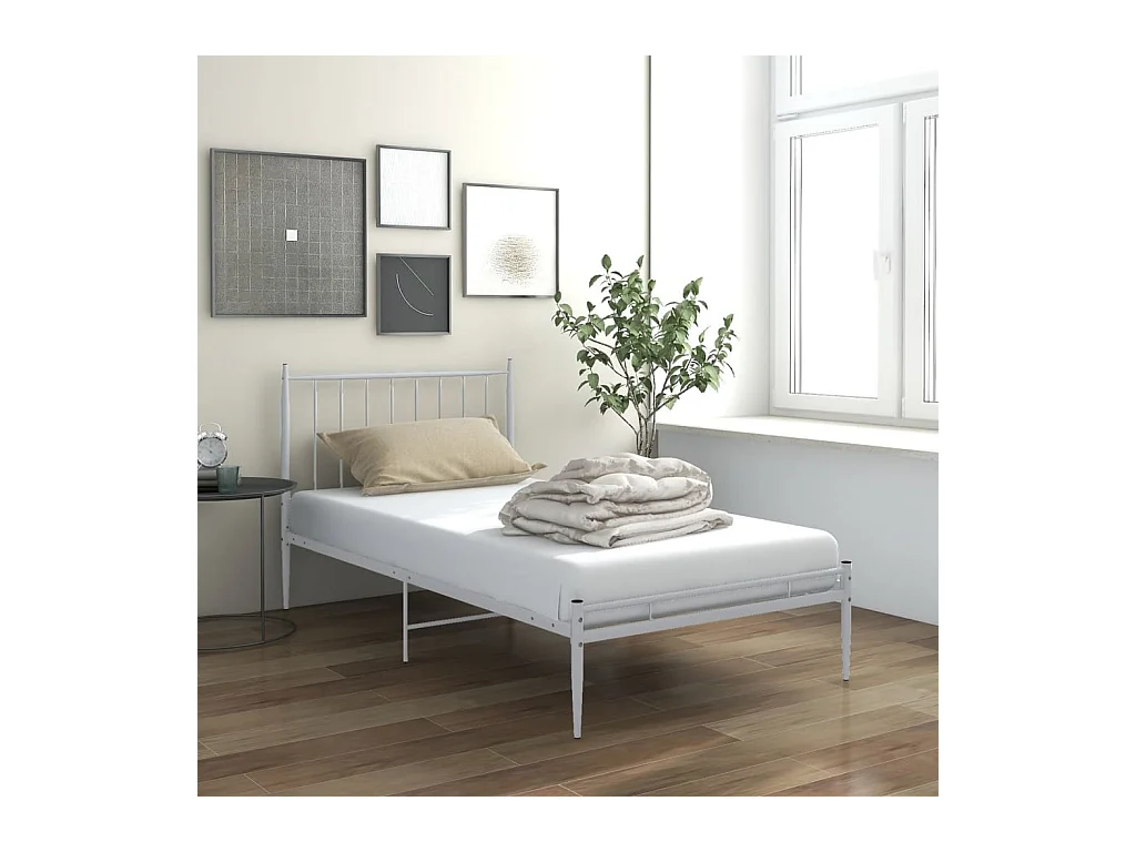 Lit simple | Lit adulte, enfant | Cadre de lit blanc métal 90x200 cm