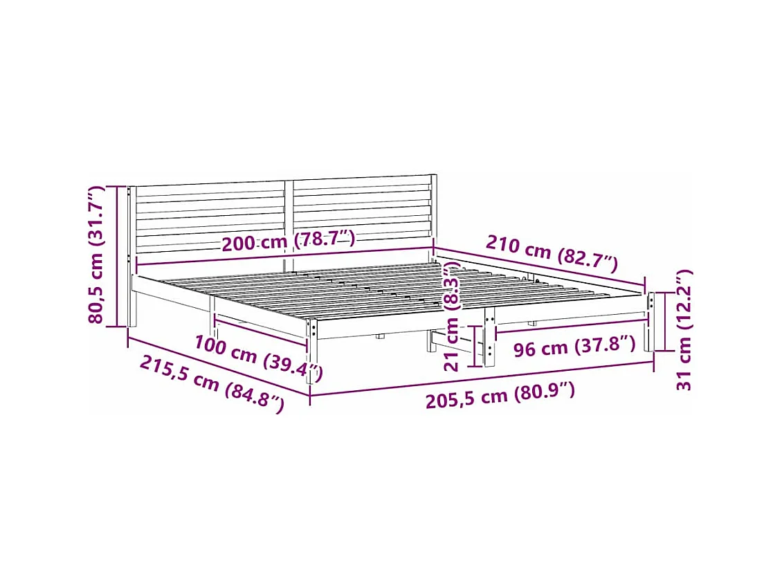 Lit double | Lit adulte | Cadre de lit Marron 200x210 cm Bois massif en pin