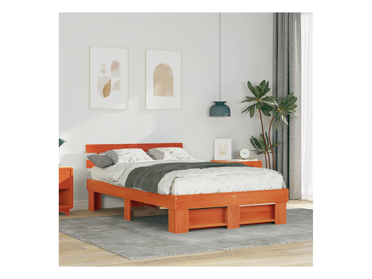 Lit double | Lit adulte | Cadre de lit Marron cire 140x190 cm Bois massif en pin