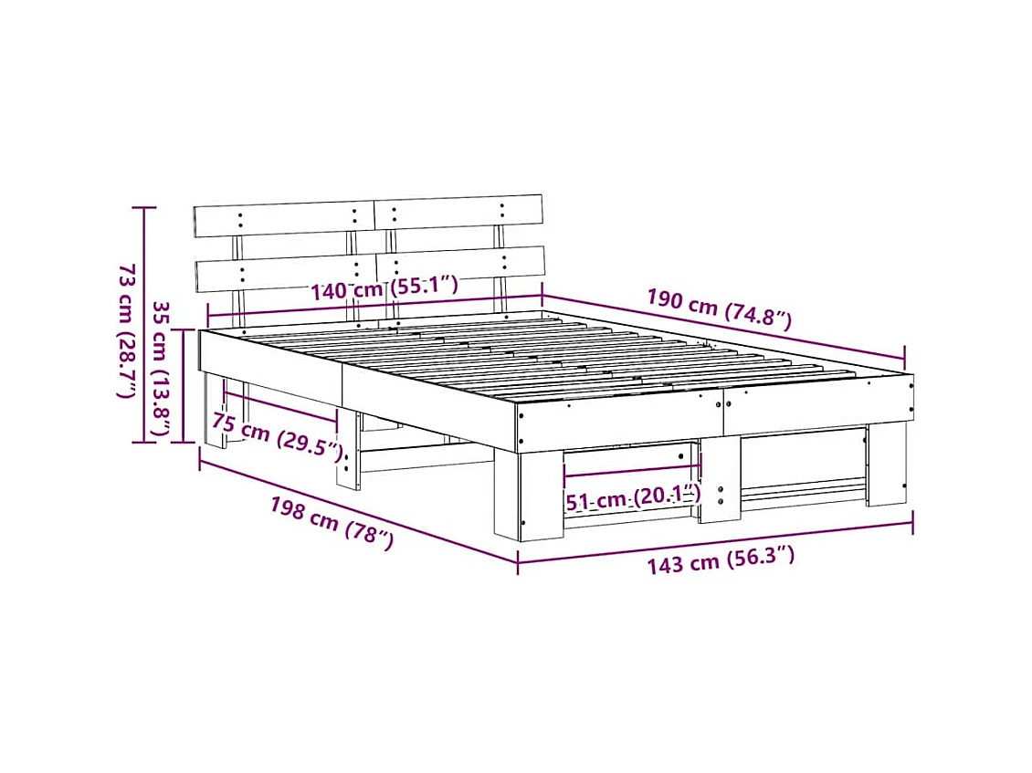 Lit double | Lit adulte | Cadre de lit Marron cire 140x190 cm Bois massif en pin