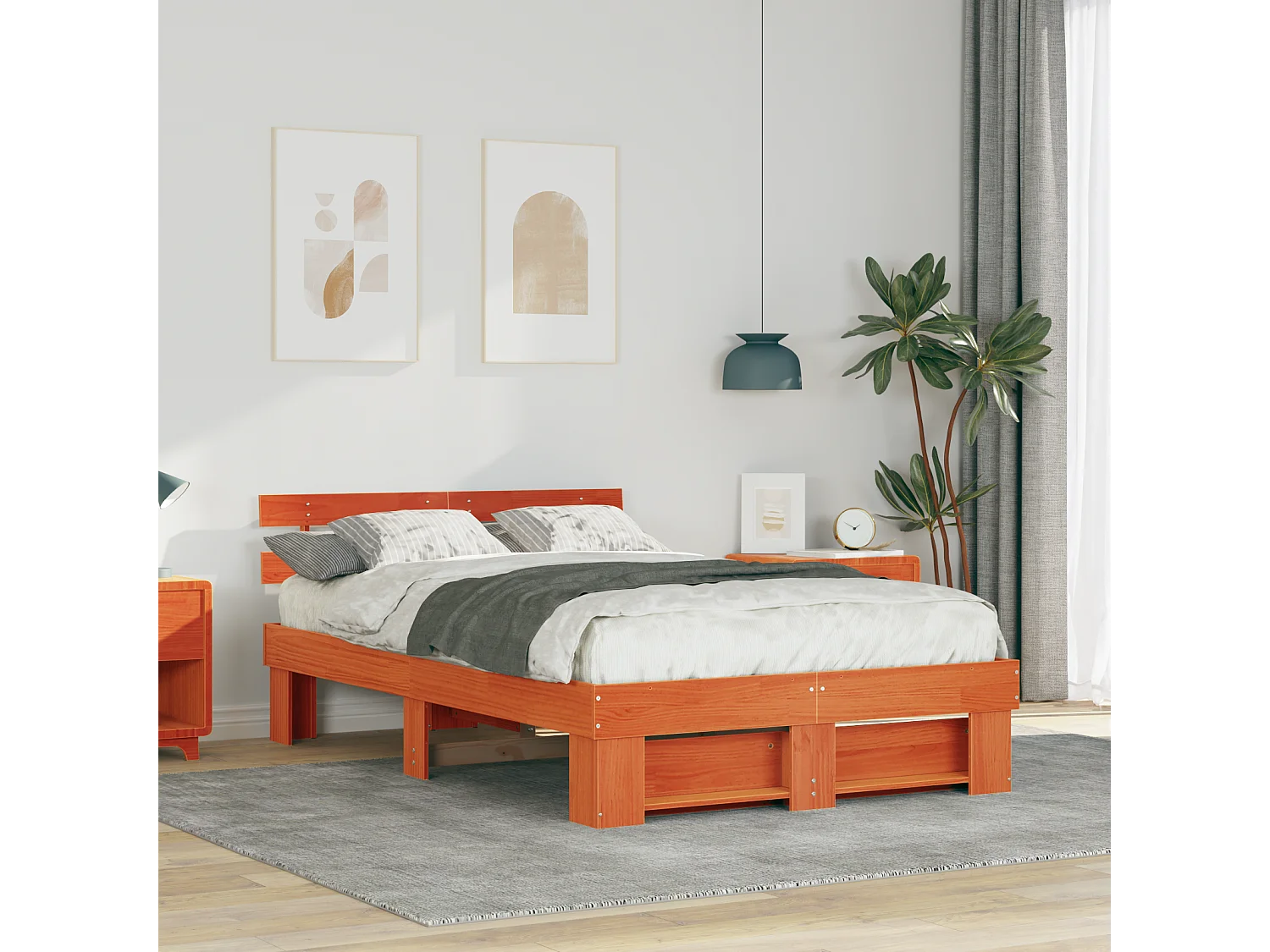 Letto matrimoniale | Giroletto | Struttura del letto Marrone cerato 140x190 cm Pino massello