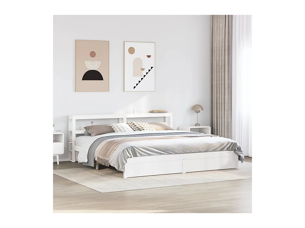 Lit double | Lit adulte | Cadre de lit avec tête de lit blanc 180x200 cm