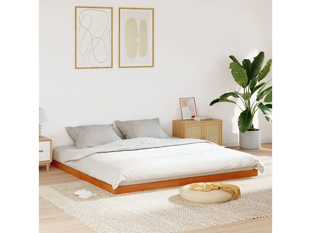 Lit double | Lit adulte | Cadre de lit cire marron 180x200cm bois pin massif