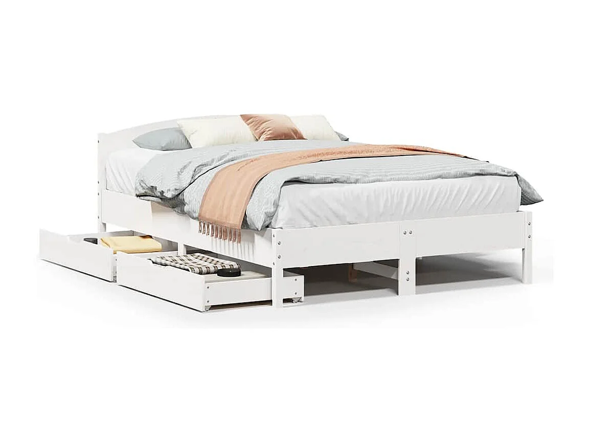 Lit double | Lit adulte | Cadre de lit blanc 150x200 cm bois de pin massif