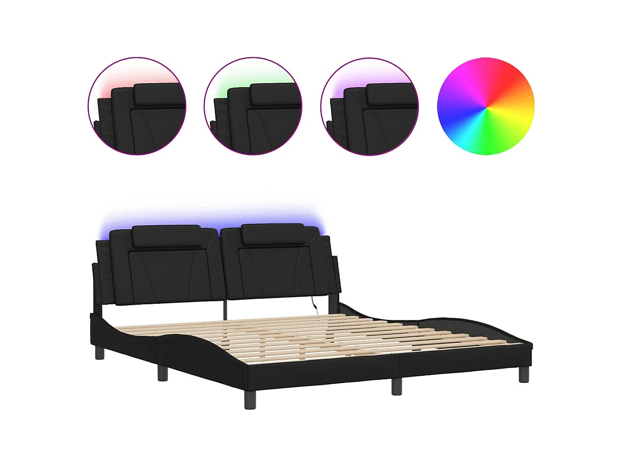 Lit double | Lit adulte | Cadre de lit avec LED noir 180x200 cm