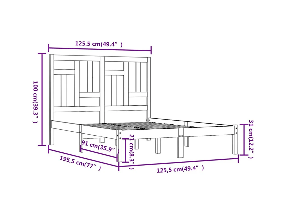 Lit simple | Lit adulte, enfant | Cadre de lit blanc 120x190 cm bois massif