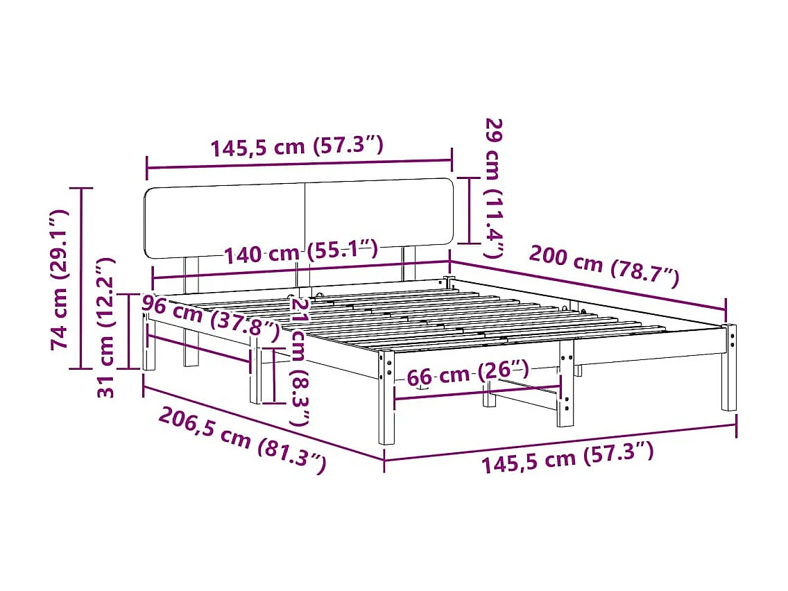 Lit double | Lit adulte | Cadre de lit Blanc 140x200 cm Bois massif en pin