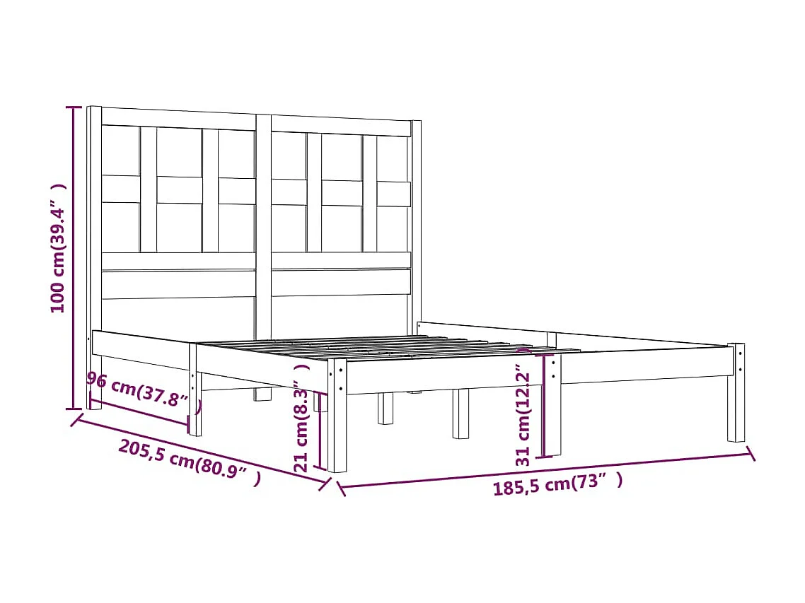 Lit double | Lit adulte | Cadre de lit blanc 180x200 cm bois massif de pin