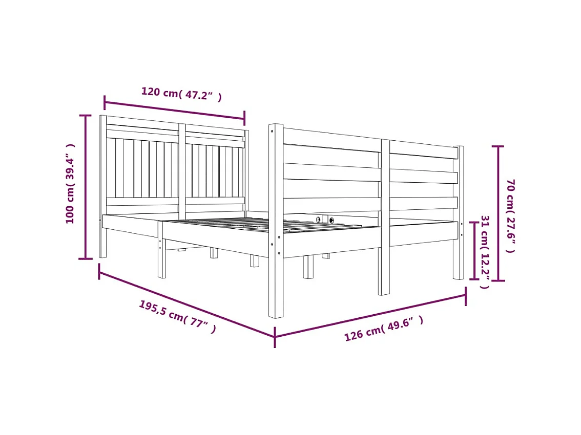 Lit simple | Lit adulte, enfant | Cadre de lit bois massif 120x190 cm