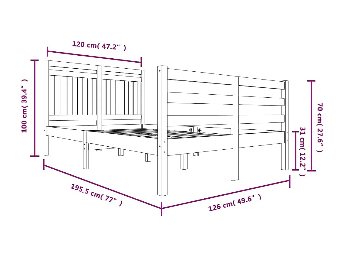 Lit simple | Lit adulte, enfant | Cadre de lit bois massif 120x190 cm