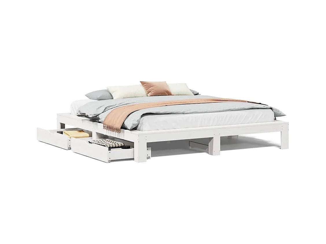 Letto per adulti | Letto matrimoniale | Giroletto senza Materasso Bianco 200x200 cm Legno Massello Pino